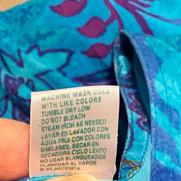 La Cera Cotton Dress, Blue Purple Floral Button-Front, Short Sleeve, size XL - Picture 6 of 7